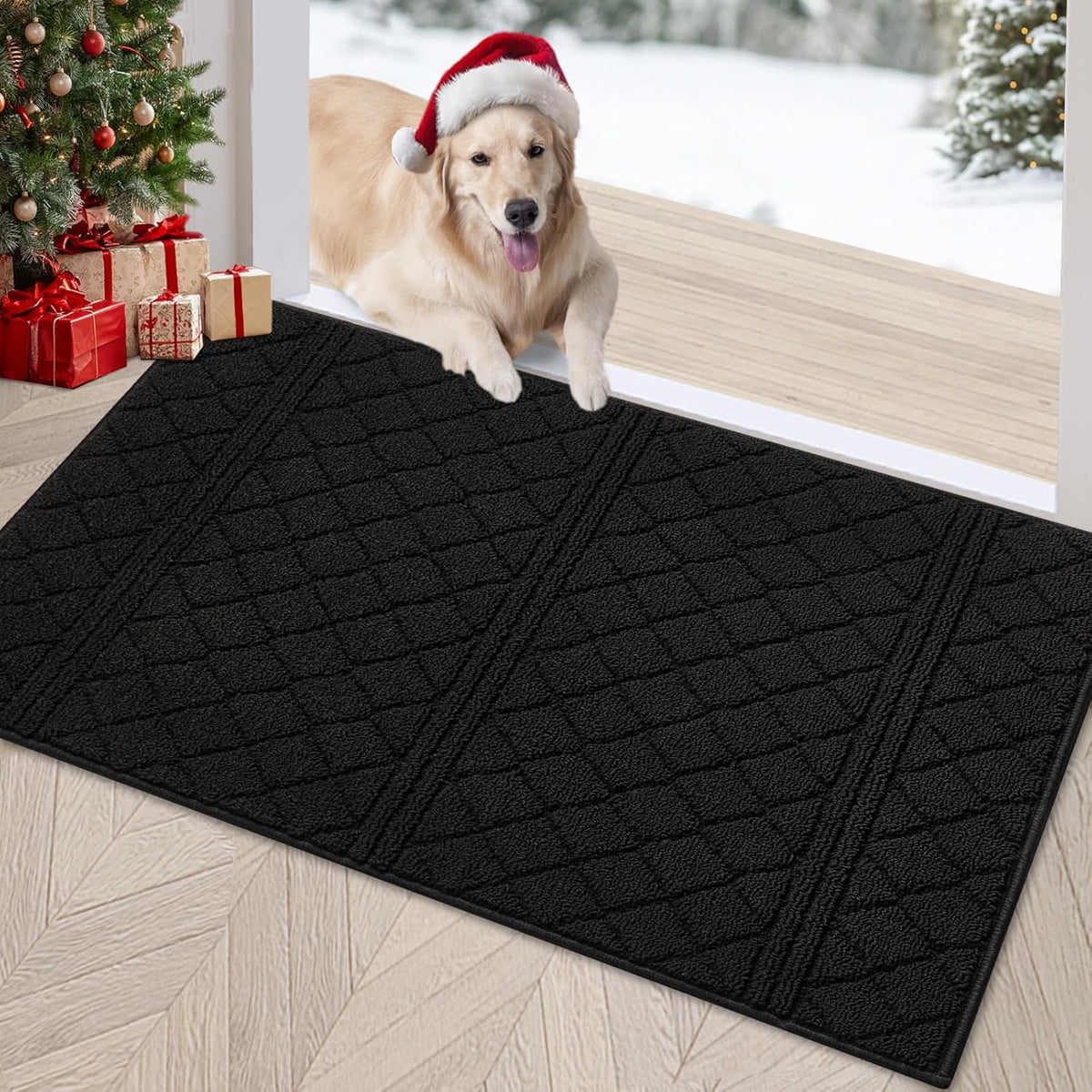 REFETONE Indoor Doormat, Front Back Door Mat 32"x40" Absorbent Rubber Backing Non Slip Door Mats, Low-Profile Resist Dirt Entrance Rugs, Machine Washable Door Rug Inside Floor Mat for Entryway, Black