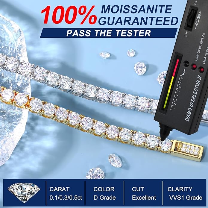 TUHE Moissanite Tennis Bracelet 5.0-21.0CT 18K Gold Plated 925 Sterling Silver Bracelets 3/4/5MM D Color VVS1 Round Lab Created Moissanite Bracelet for Women Men 6-8.5 Inch Jewelry Valentines Gifts