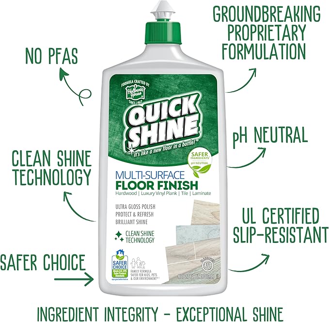 Quick Shine Multi Surface Floor Cleaner & Floor Polish w/Clean Shine Technology 2-27oz Bottles | Use on Hardwood, Laminate, Luxury Vinyl Plank, Tile & Stone | Safer Choice Formulas