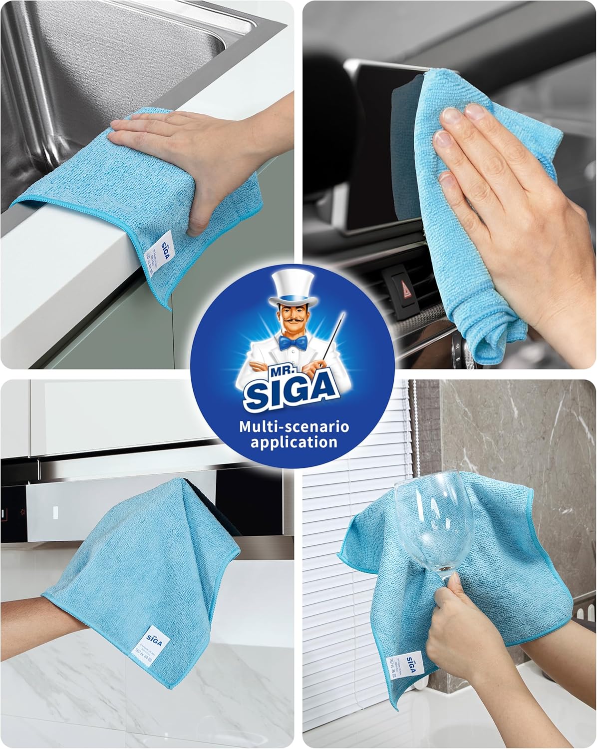MR.SIGA Microfiber Cleaning Cloth, All-Purpose Microfiber Towels, Streak Free Cleaning Rags, Pack of 15, Sky Blue, Size 30 x 30 cm(11.8 x 11.8 inch)