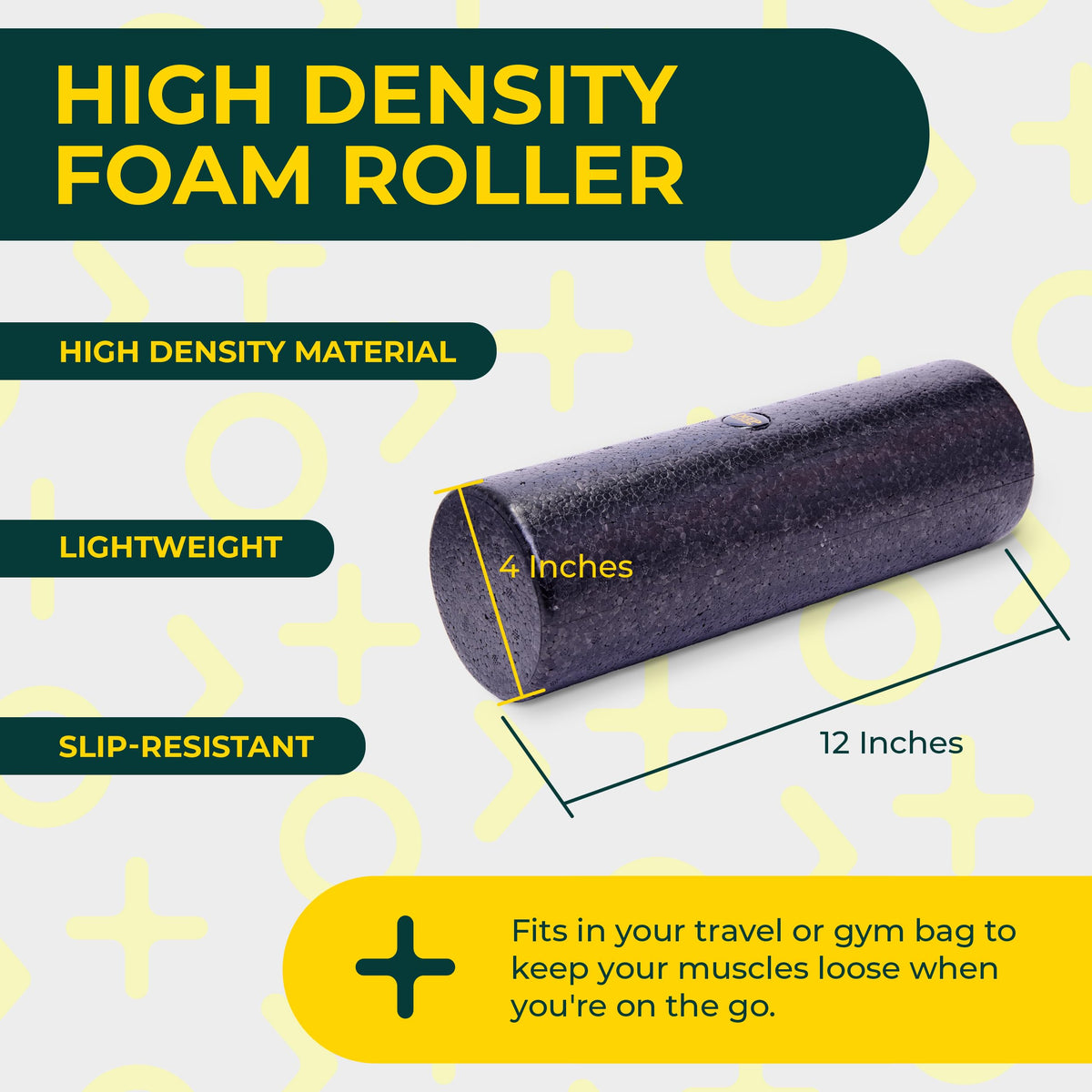 Deep Recovery Hard Foam Roller – Travel Size Back Roller for Back, Legs, and Shoulders – Deep Tissue Massage for Myofascial Release, Exercise & Yoga