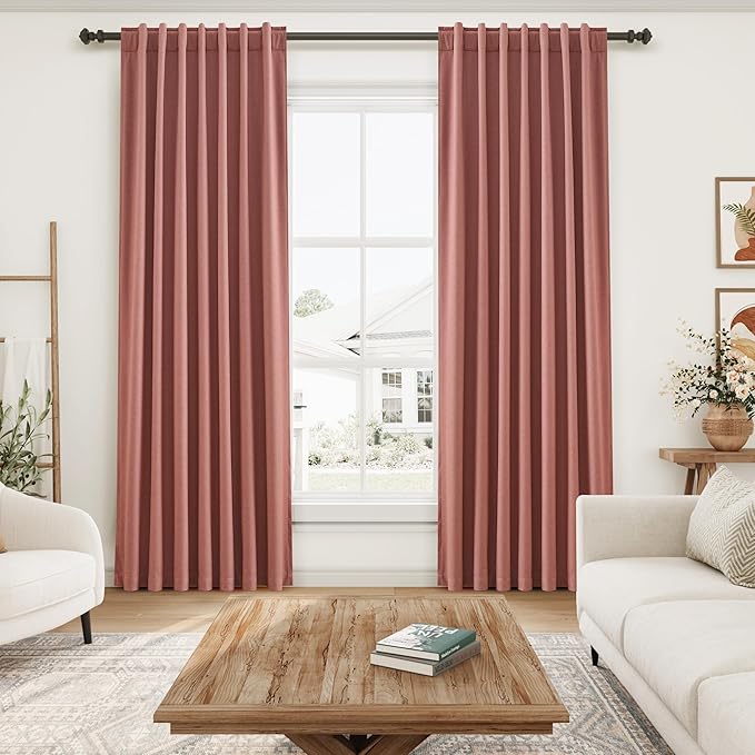 Canyon Rose Linen Blackout Curtains 120 Inch Length 2 Panels Set Extra Long Thermal Insulated Total Blocking Curtains 10 FT Back Tab Pocket Drapes for Dining Room Cottage High Window Curtain 52x120