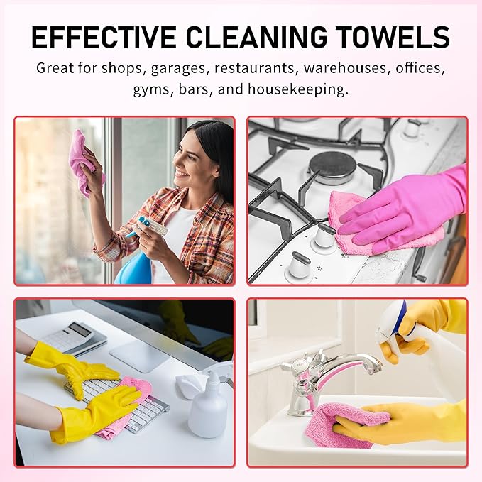 HOMERHYME Microfiber Cleaning Cloth Roll, 75 Pack Tear Away Microfiber Towel, Reusable Washable Shop Towels, Lint Free Cleaning Rags for Car Home Kitchen Garage & Automotive 11.5"x11.5" Pink