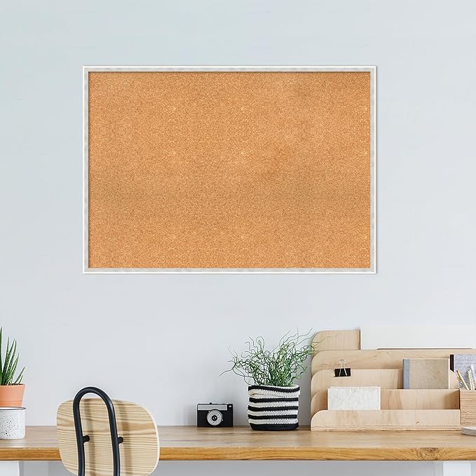 Amanti Art Natural Cork Board for Wall, 29x41 Vision Board with White Frame, X-Large Corkboard Office Decor for Home Organization, Modern Corkboard Pinboard to Display Items for Home Organization in