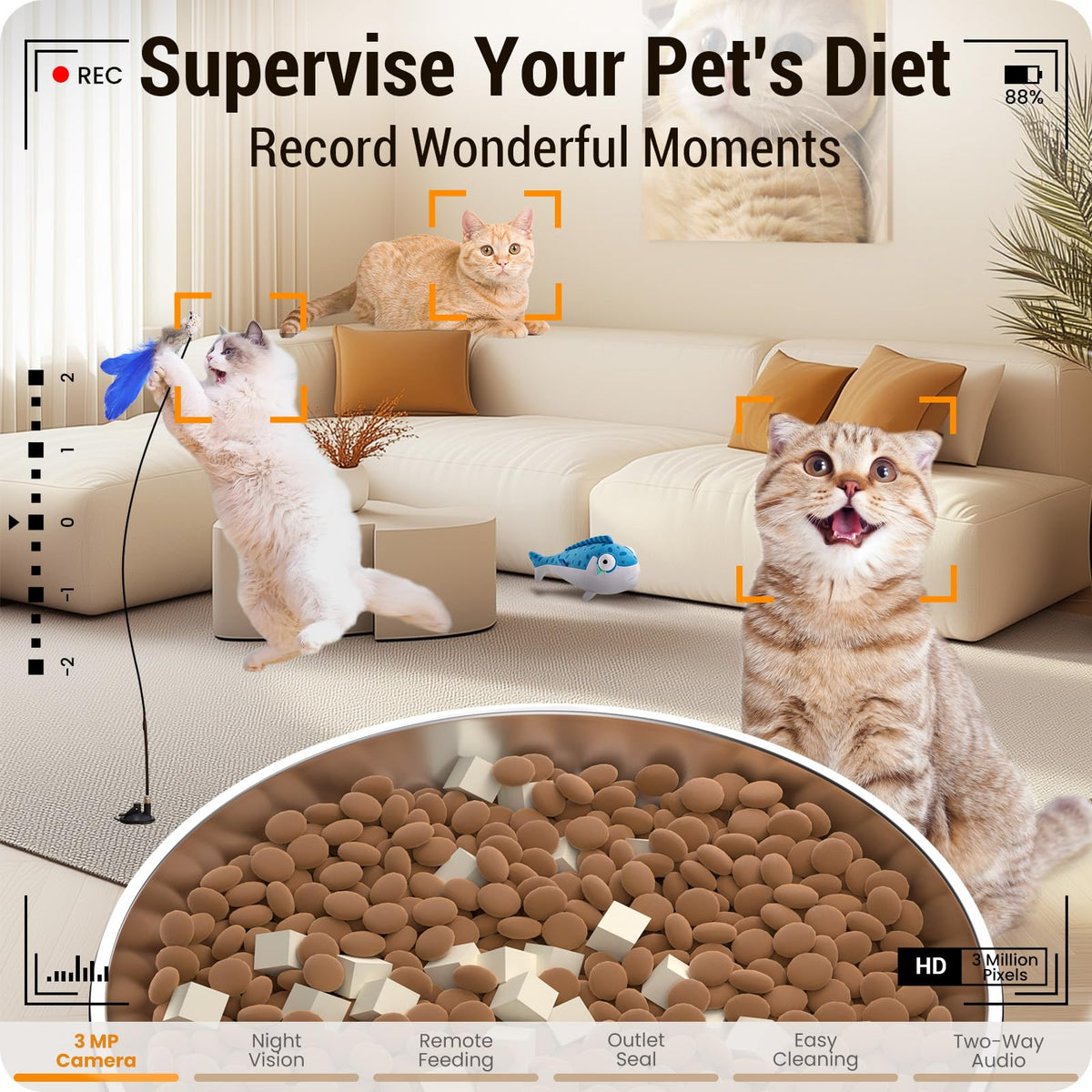 Frienhund Automatic Cat Feeder with 2K HD Camera: 5G WiFi Automatic Dog Feeder with Sealed Outlet,Cat Food Dispenser with Freshness for Multiple Pets,Detachable for Easy Clean-21 Cup (5L Food Storage)