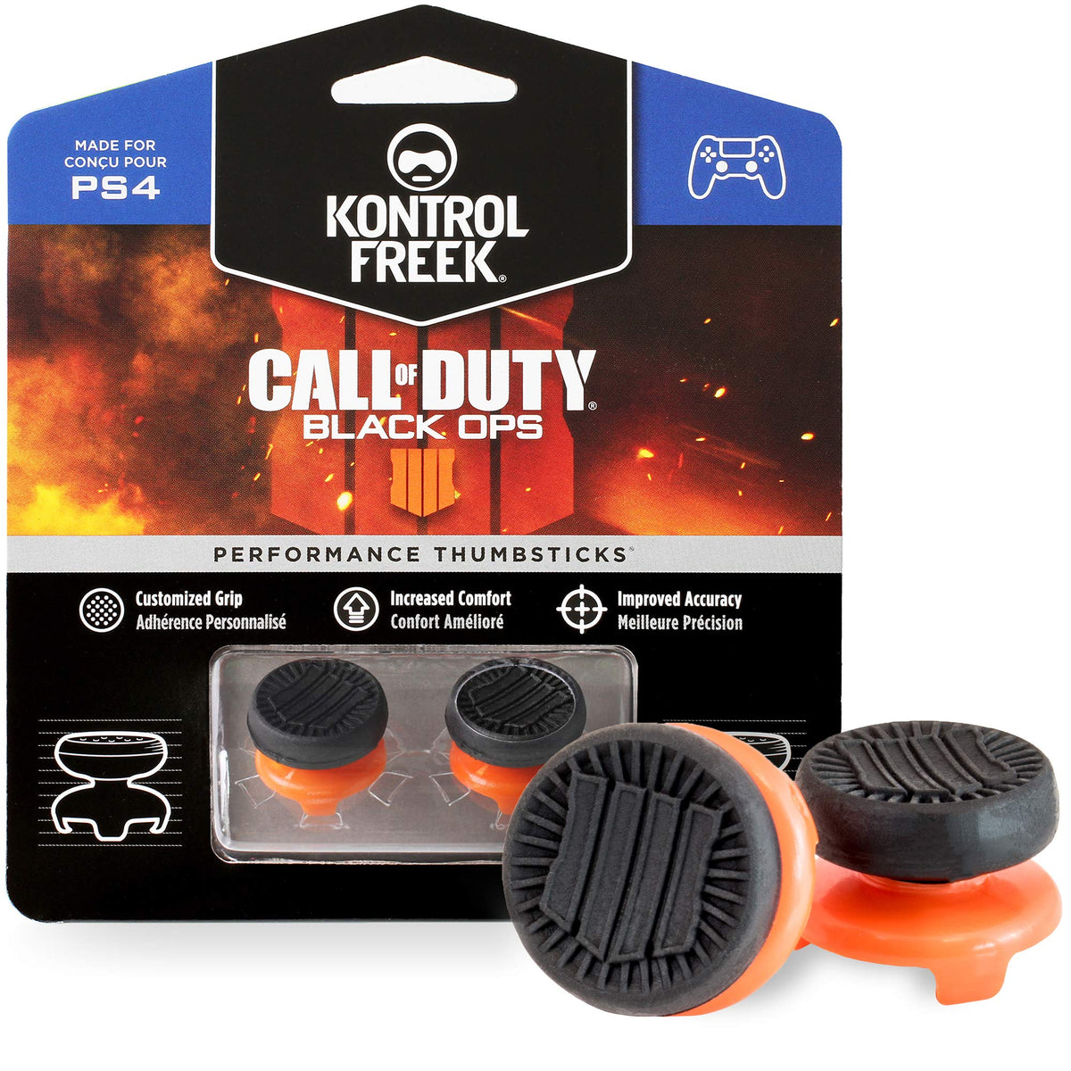 KontrolFreek Call of Duty: Black Ops 4 for PlayStation 4 (PS4) and PlayStation 5 (PS5) | Performance Thumbsticks | 2 High-Rise | Black/Orange