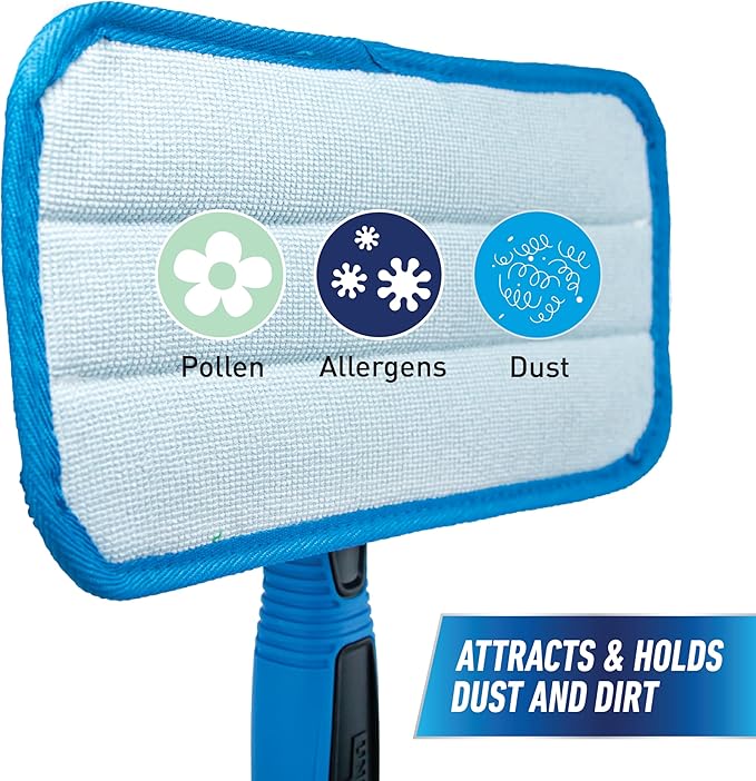 UNGER ProClean Connect and Clean Indoor Window Cleaning Kit, Washing Tool with Swivel Head for Tight Corners and Edges, Streak-Free Results on Glass and Mirrors, Reusable Microfiber Pads
