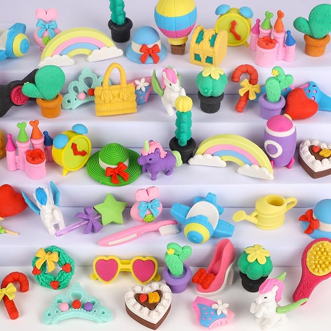 72 Pcs Erasers for Kids, Mini Pencil Eraser Bulk Classroom Prizes, Fun Puzzle Erasers for Girl Preschool Elementary Student, Back to School Supplies