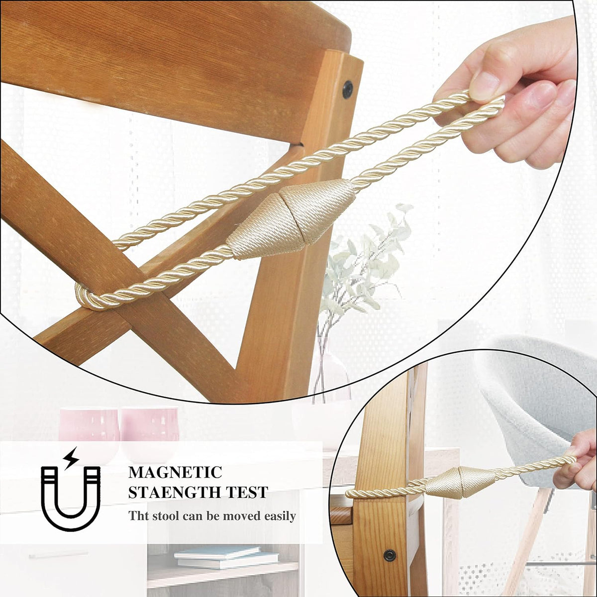 6 Pack Magnetic Curtain Tiebacks Rope Modern Handmade Curtain Tie Backs Decorative Drapes Weave Holdbacks for Window Décor, Beige