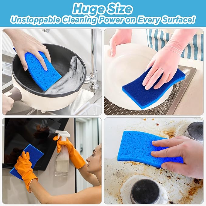 AIDEA XL Scrub Sponges Non-Scratch 12Count, Extra Large Sponges Kitchen, Sponge for Dishes, Cleans Fast Without Scratching Safe for Non-Stick Cookware, Cleaning Power for Kitchen, House