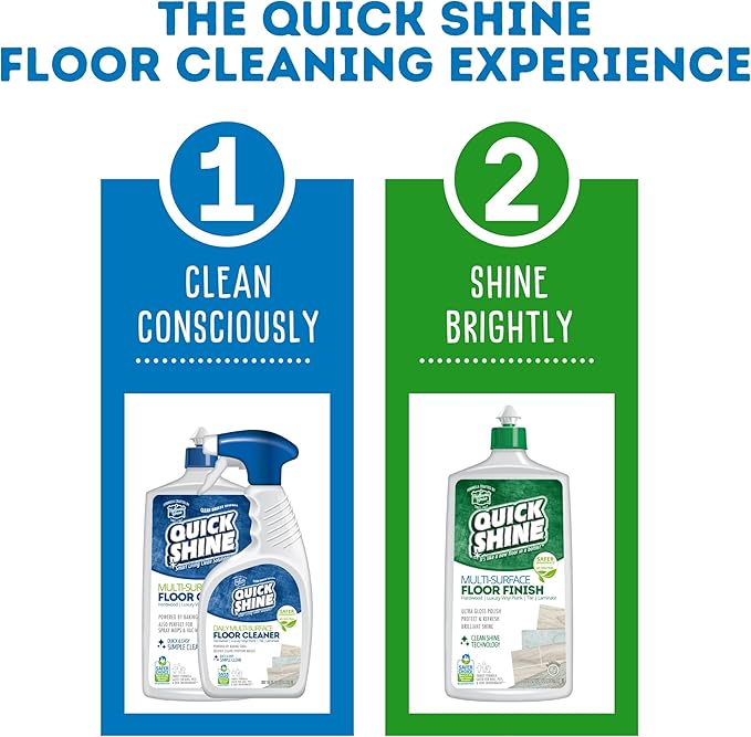 Quick Shine Multi Surface Floor Cleaner 27oz, 2Pk | Ready to Use-Streak Free- No Rinse | Use on Hardwood, Laminate, Luxury Vinyl Plank & Stone | Use in Spray Mops & Vac Mops | Safer Choice Cleaner