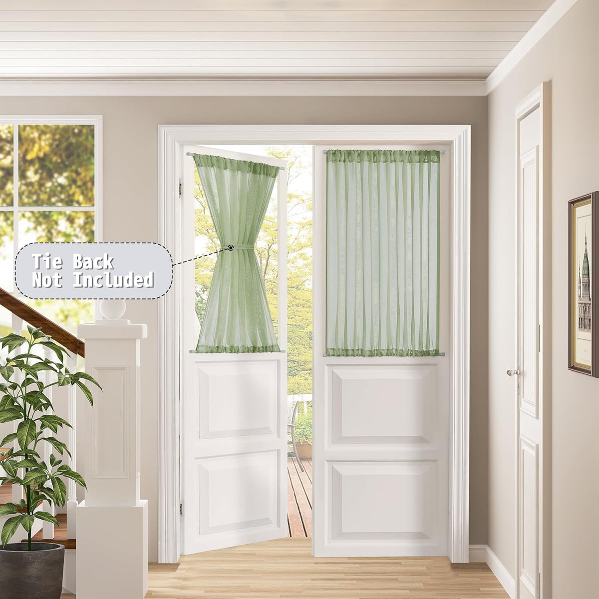 Tollpiz Sheer Door Curtains Closet Linen Textured Curtain Sheers Doorway Light Filtering Voile French Door Rod Pocket Curtains Patio Door, 54 x 63 inches Long, Sage Green, Set of 1 Panel