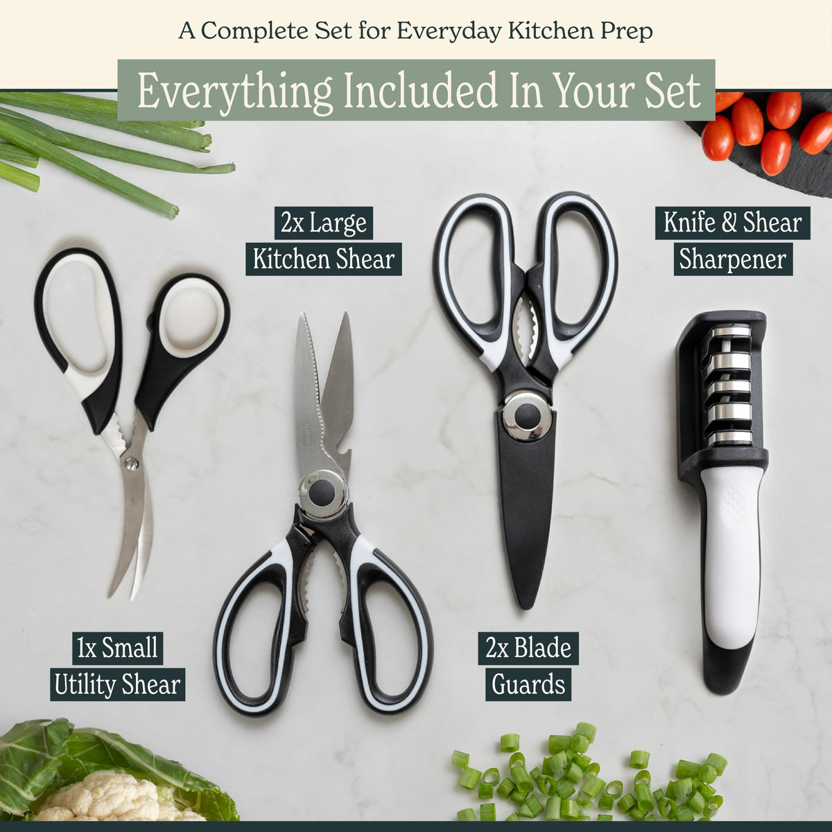 Heavy Duty Kitchen Shears With Sharpener - Lifetime Replacement Warranty* - Multipurpose Stainless Steel Scissors for Food - Sharp Food-Grade Kitchen Scissor for Meat, Seafood, Poultry - 4 Piece Set