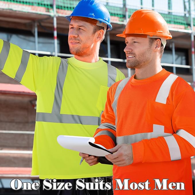 Amylove 4 Pcs Long Sleeve Safety Shirt High Visibility Reflective Construction Work Shirts for Men Women(XXXL,Yellow, Orange, Black, Blue)