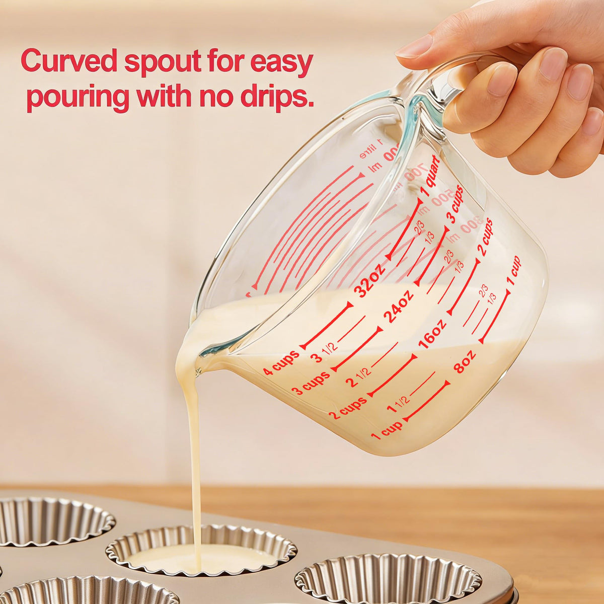 M MCIRCO 6 Pcs Glass Measuring Cups with Lids Set, 1-Cup, 2-Cup, 4-Cup Measuring Jugs with Handle, Nesting Liquid Measuring Cups for Kitchen