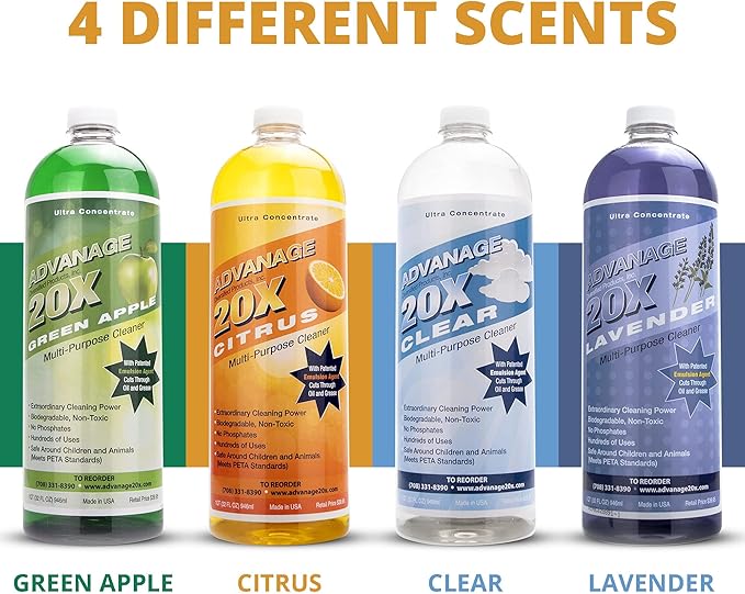 All Purpose Cleaner Concentrate - Advanage 20X The Wonder Cleaner Citrus for All Surfaces Around Bathroom, Kitchen, Oil and Grease | Multi Purpose Cleaner for Household Cleaning Solution | 32 Fl Oz