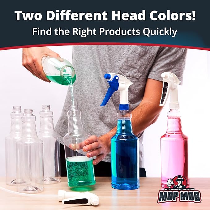High Output, Leak Proof 32oz Spray Bottle 3 Pack - Spray Heads Included. Clear, Heavy Duty 32 Oz Plastic Sprayers for Mixed Chemicals, Bleach and Liquid Cleaner. Best Home Cleaning Supplies