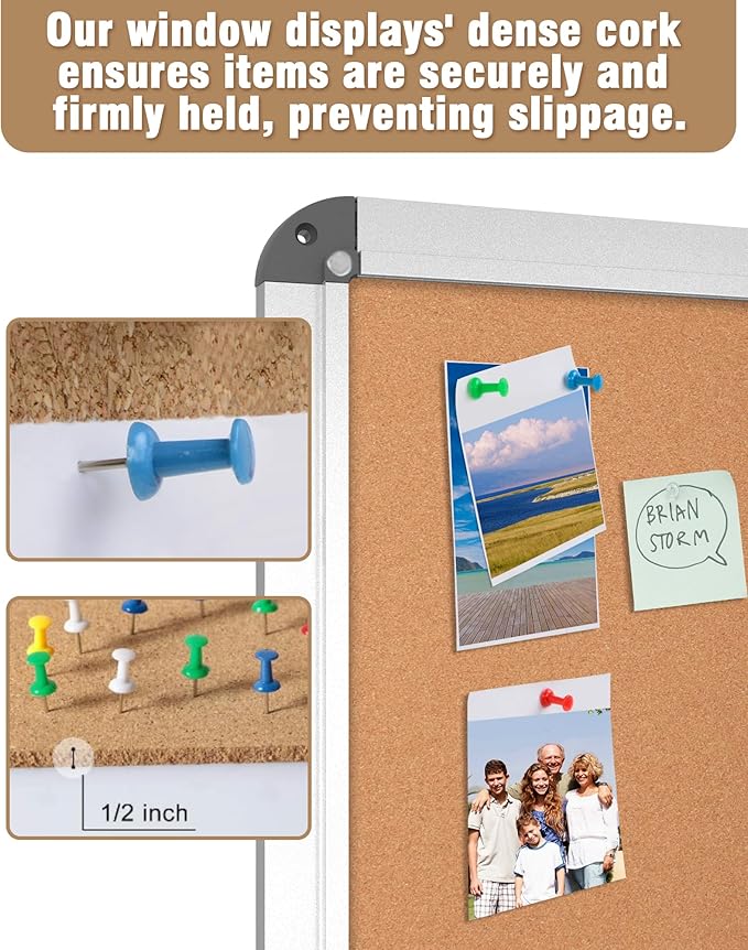 28"x26" Enclosed Bulletin Board, Lockable Weather-Resistant Aluminum Cork Noticeboard for School & Office, Silver Frame w/Cork