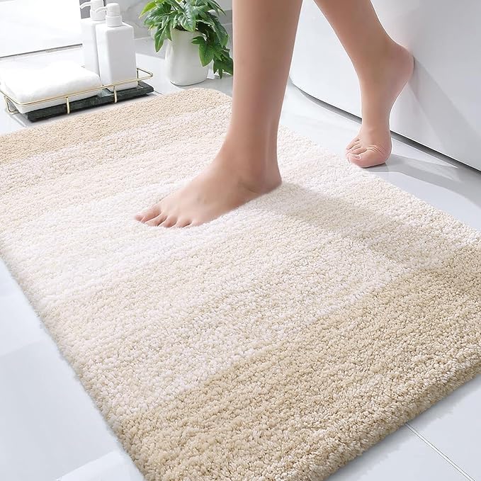 OLANLY Bathroom Rugs Mat 30x20, Extra Soft Absorbent Microfiber Bath Rugs, Rubber Backing, Quick Dry, Machine Washable Bath Mats for Bathroom Floor, Tub and Shower, Home Decor Accessories, Light Beige