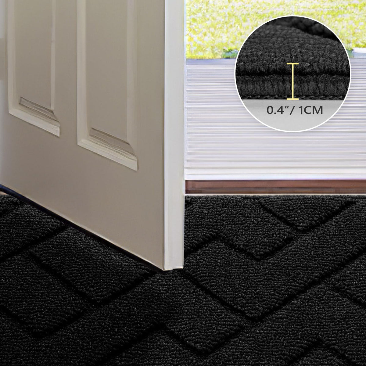 hicorfe Front Door Mat Outside Entrance,36"x59" Absorbent Muddy Dirt Resist Welcome Door Mats Outdoor Indoor,Stain and Fade Resistant,Non Slip Backing Entry Mat Doormat for Entryway(Black)