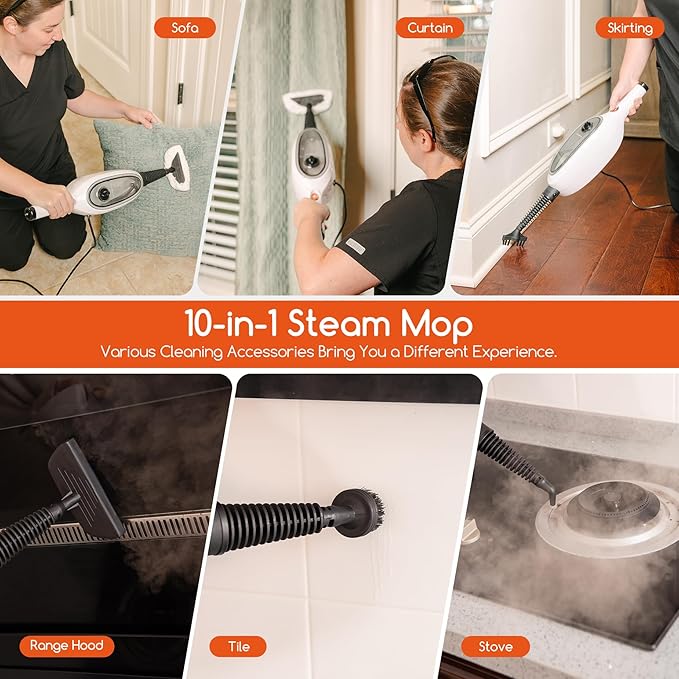 Steam Mop with Attachments,20s Rapid Heating,Lightweight Floor Steamer for Kitchen, Living Room Wood Floor Tile Carpet Cleaning