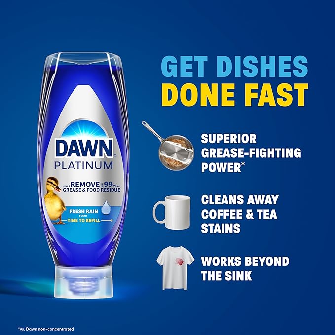 Dawn Platinum EZ-Squeeze Dish Soap, Dishwashing Liquid, Fresh Rain, 2x18oz Bundle