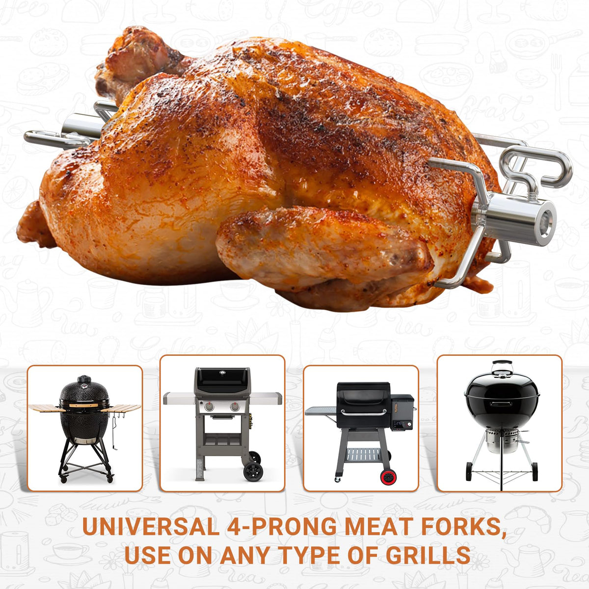 Onlyfire 6002 Rotisserie Meat Forks(1-Pair) for Grills-Fits 1/2-Inch hexagon & 3/8-Inch and 5/16-Inch square Spit Rods