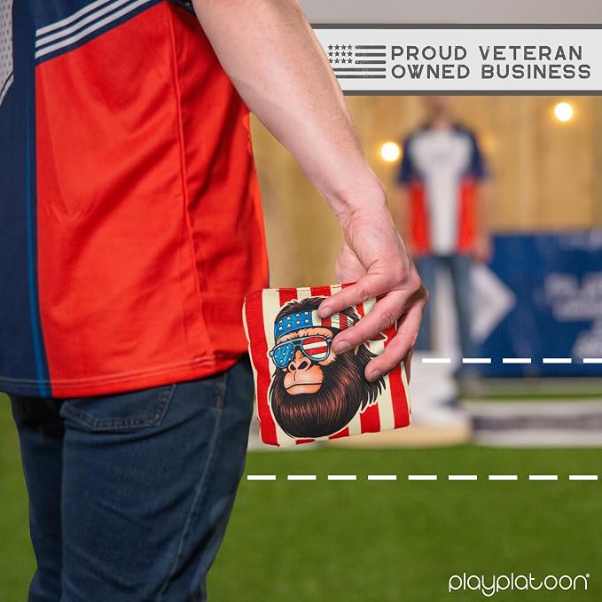 Play Platoon Competition Series Cornhole Bags Set of 8 Regulation Professional Weight Double Sided Slick and Stick with Rubber Sticky Dot Slow Side for Pro Corn Hole Bean Bag Toss Game-Designed in USA