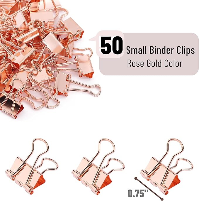 Mr. Pen- Binder Clips, Minirose Gold, 50 Pack, 0.75in Paper Clips