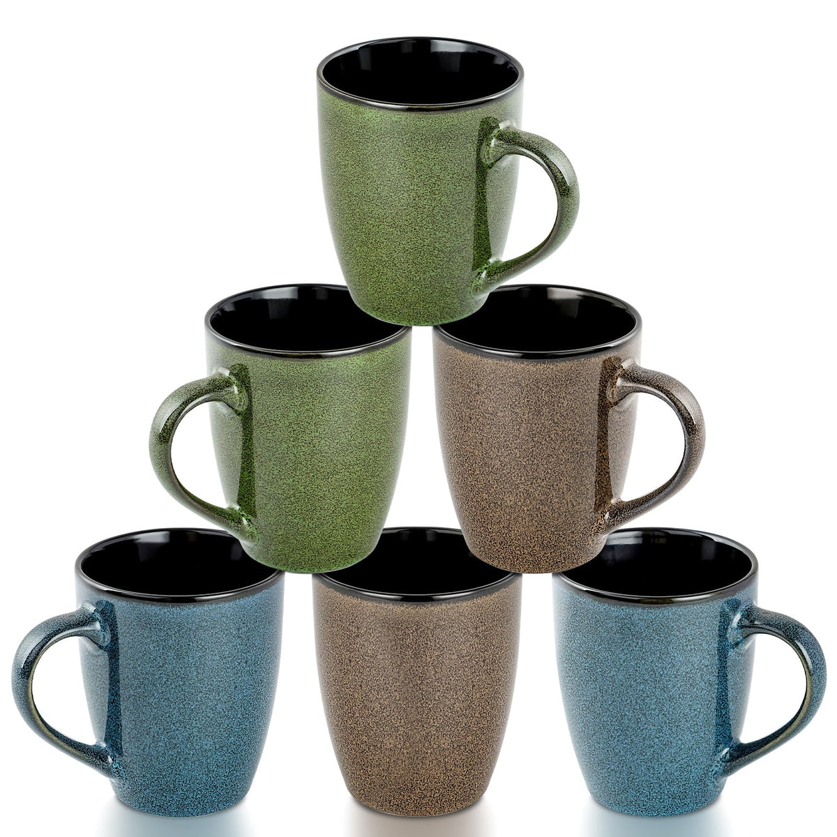 Ceramic Mugs 12oz,Set of 6,Large Ceramic Coffee Mugs for Men, Women, Dad, Mom, Coffee cups,Modern Coffee Mugs With Handle For Tea,Latte,Cappuccino,Cocoa. (6 Pack)