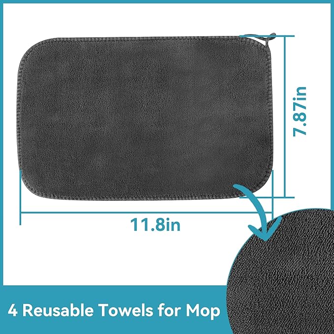 Reusable Microfiber Flat Mop for Floor Cleaning, 10.8 in (27.5 cm) Aluminum Base with 52 in Aluminum Handle, Includes 4 Washable Pads for Wet & Dry Use – LJGG (Gray/Yellow)
