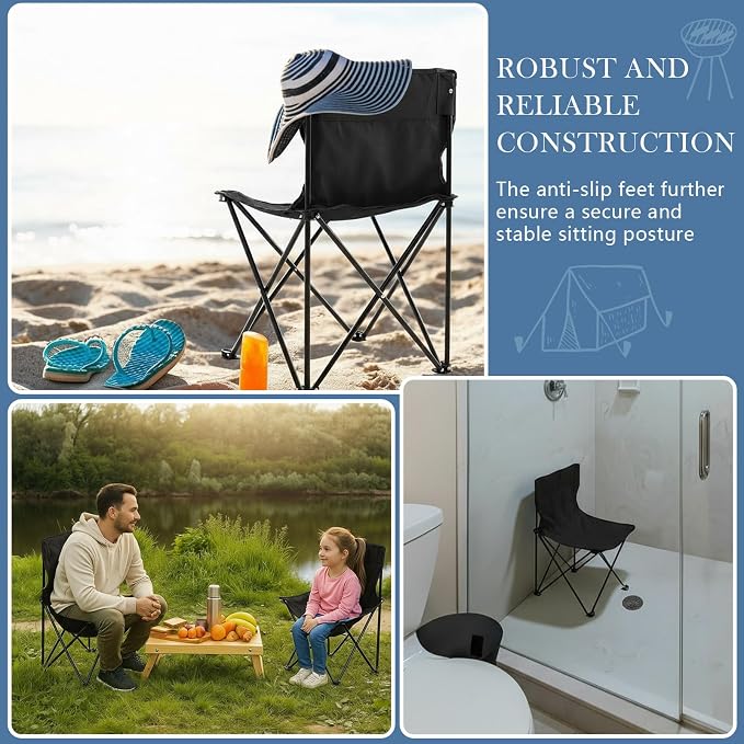 Cinnvoice 2 Pcs Portable Sauna Chair Fast Folding, Lightweight Compact Chairs with Carrying Bag for Outdoor Travel Beach Picnic Festival Camping Fishing Hiking Backpacking (Black)