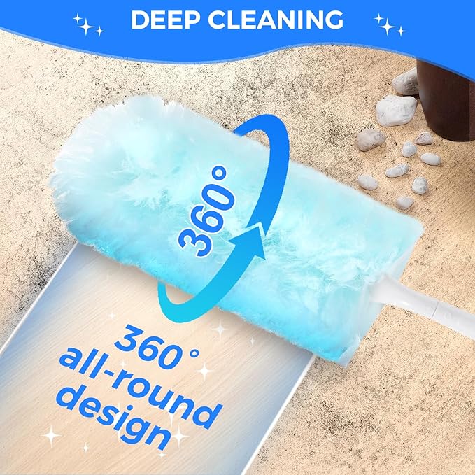 30 PCS Disposable Dusters Refills, 360 Degree Microfiber Duster Refills Kit with Extended Handle, Electrostatic Disposable Duster for Cleaning (1 Long Handle + 1 Short Handle + 30 Refills)