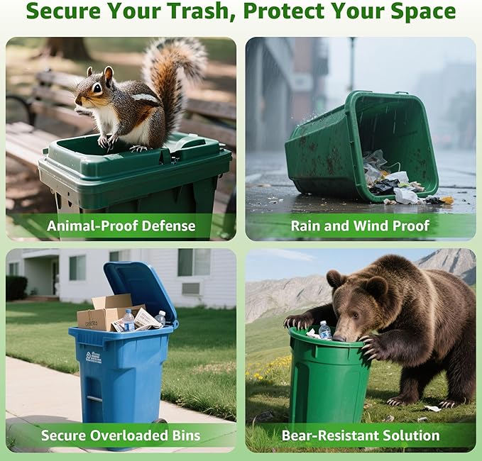 2 Set Bear Proof Trash Can Lock，Strong Buckle Straps Trash Can Locks for Raccoon Bear Proof，Adjuest 19.6" Garbage Can Locks Suitable for Outdoor Proof Animals