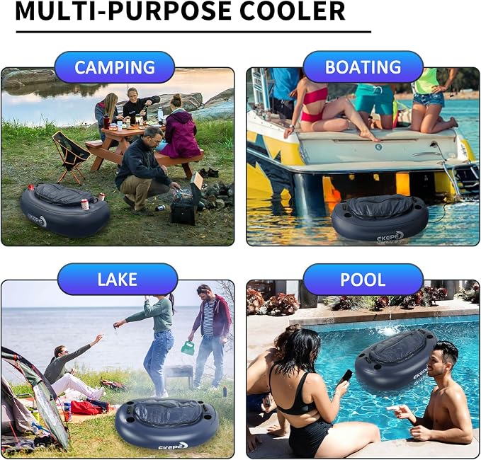 EKEPE Inflatable Kayak Floating Cooler, 40 QT - River Cooler Float with Tow Rope for Kayaking & Boating, Heavy Duty PVC Dry Storage Vessel Built in Four Cup Holder for Outdoor Enthusiasts
