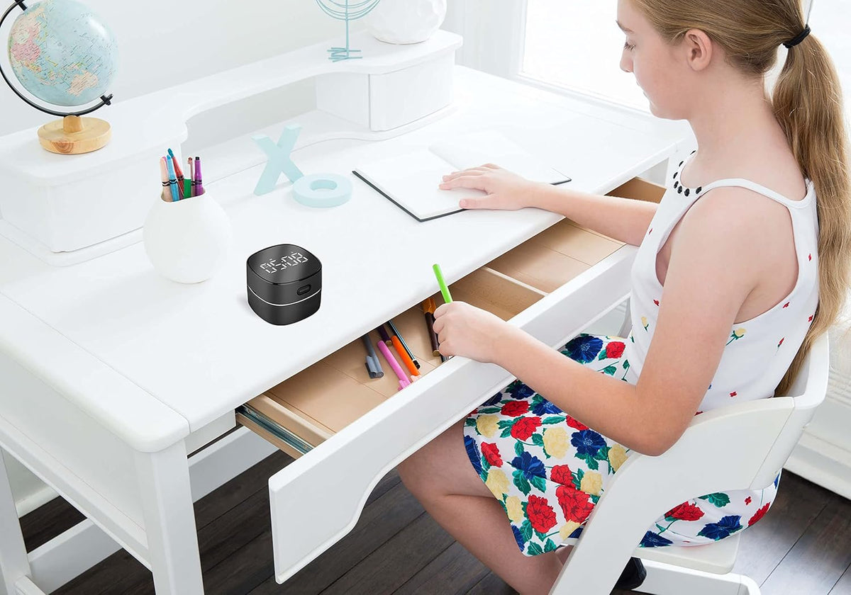 ODISTAR Counter Vacuum Cleaner,Mini Table dust Sweeper Energy with Digital Timer,Endurance up to 400 mins,360º Rotatable for Cleaning Rubber shavings,Crumbs Keyboard of Gifts for Kids(Black)