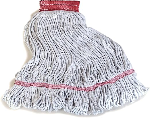 SPARTA 369552B00 Cotton Mop Head, Loop-Ended, 5 Inch Color-Coded Red Headhand for Organized Cleaning, Large - 43 Inches Long, White with Red Band