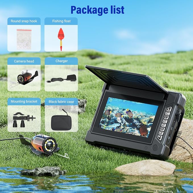 Underwater Fishing Camera, 7 inch HD IPS Monitor 1200TVL IP68 Wateproof Camera with 6 Pcs LED Lights + 6 Pcs IR Infrared Lights, 165°Wide Angle for Ice, Boat and Lake Fishing(100 FT/30 M)