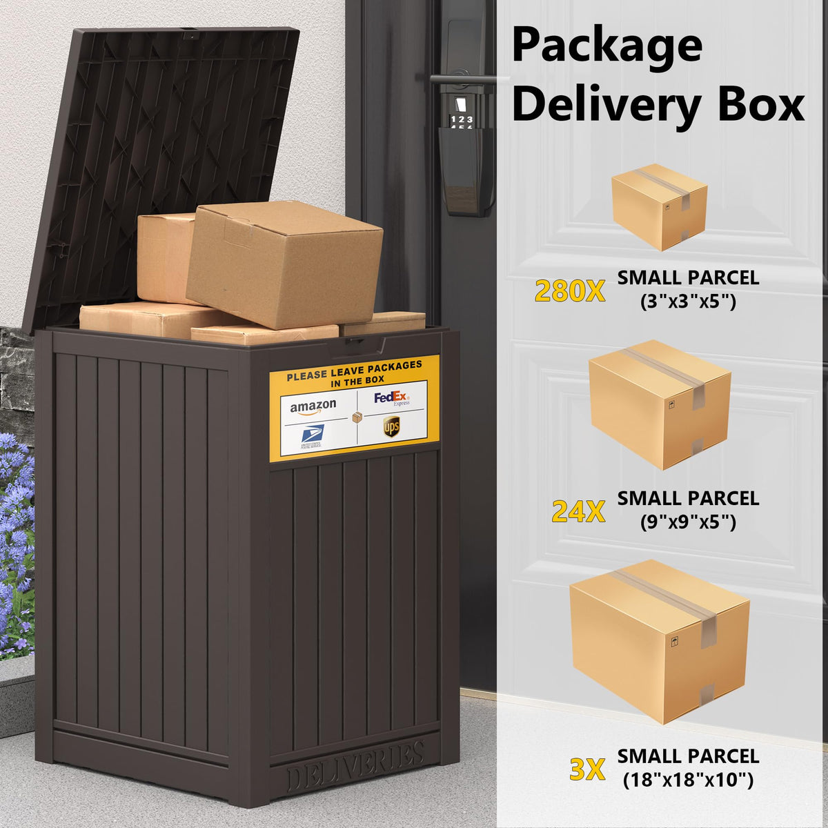 LHBGO Package Delivery Box for Outside with Sign, 48 Gallon Storage with Lockable Secure, Outdoor Package Drop Container