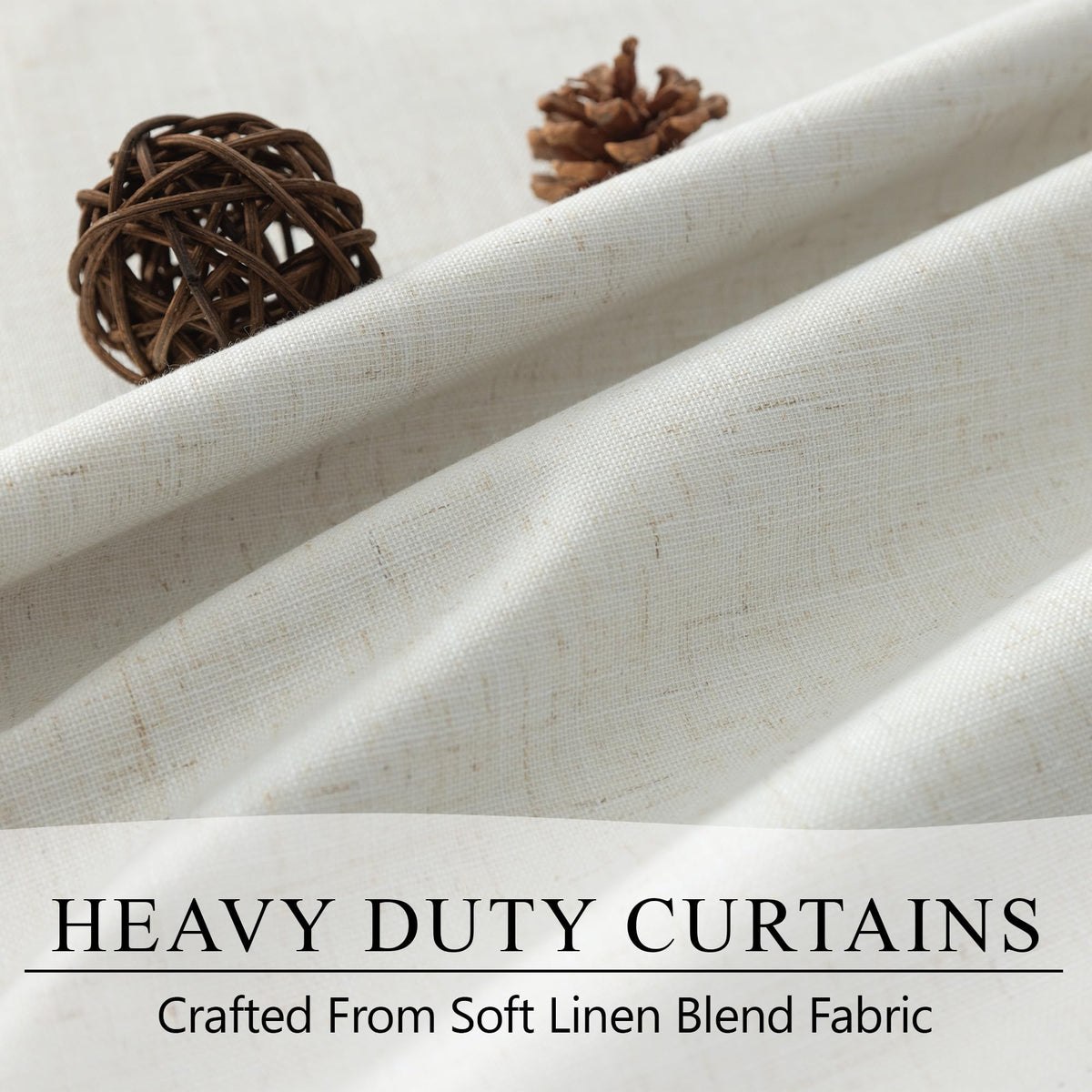 Cream Linen Blackout Curtains 84 Inch Long 2 Panel Set Back Tab Thermal Insulated Light Blocking Curtain for Living Room Black Out Drapes for Bedroom Neutral Rustic Farmhouse 52x84 Length Ivory White