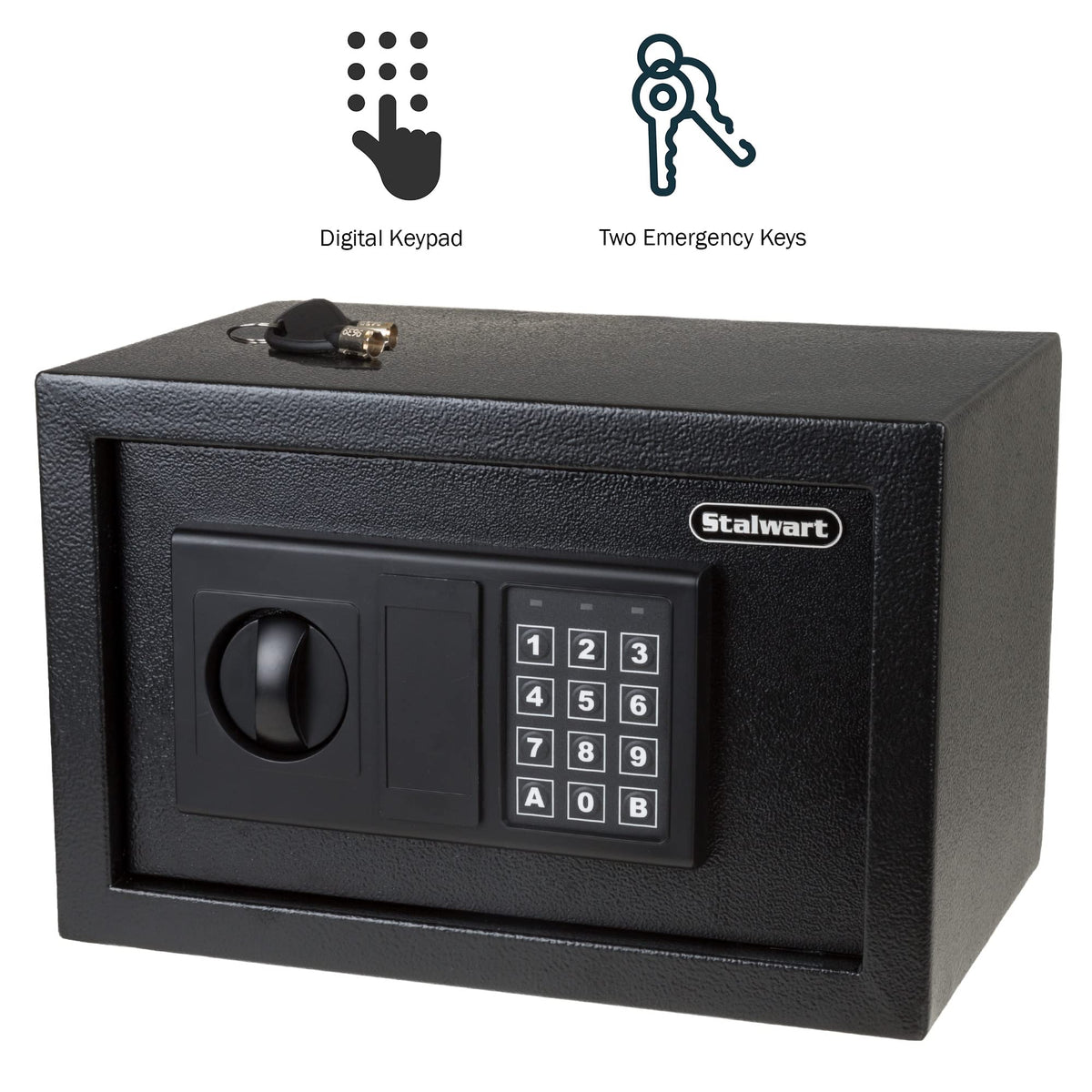 Digital Safe - Electronic Steel Safe with Keypad and Manual Override Keys - Protect Money, Jewelry, Passports - For Home, Business by Stalwart (Black), 12.2" (L) x 7.9" (W) x 7.9" (H)