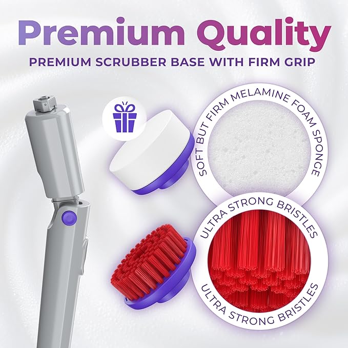 PRO Electric Spin Scrubber, Cordless Cleaning Brush Bathroom Scrubber. Waterproof Shower Cleaner Brush with Adjustable Angles, 2 Speed, 180Min Work Time for Floor, Bathtub, Kitchen, Car, Tub