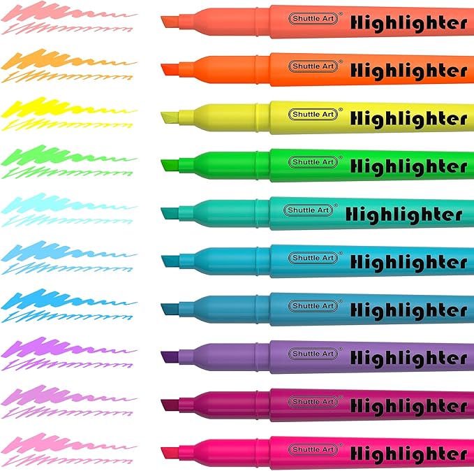 Shuttle Art Highlighters, 30 Pack Highlighters Assorted Colors, 10 Colors Chisel Tip Dry-Quickly Non-Toxic Highlighter Markers for Adults Kids Highlighting in Home School Office