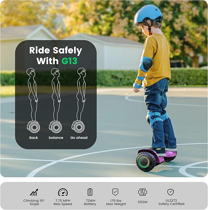 Gyroor Self Balancing Scooter New G13 All Terrain Balancing Scooter with LED Lights, Self Balancing Off Road with Bluetooth for Kids ages 6-12 and Adults-Galaxy Purple