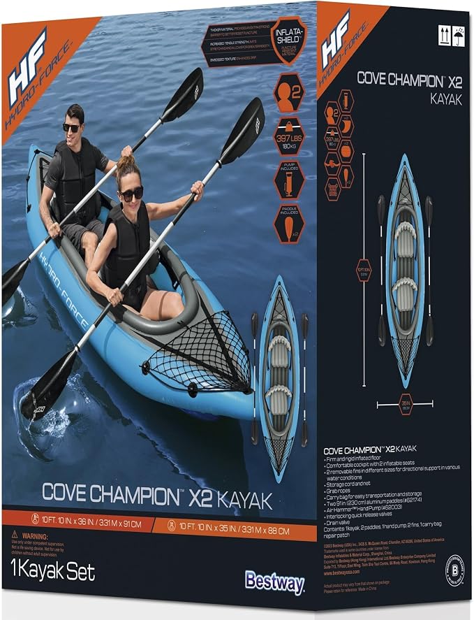 Bestway Hydro Force Inflatable Kayak Set | Includes Seat, Paddle, Hand Pump, Storage Carry Bag | Great for Adults, Kids and Families