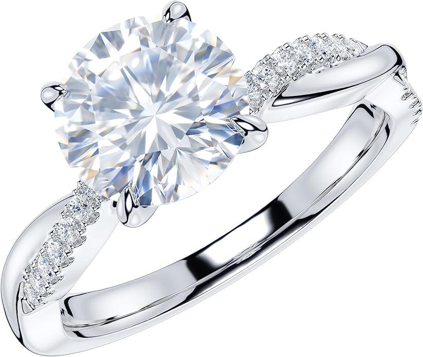 THELANDA Sterling Silver 4-Prong Petite Twisted Vine 2.0 CT Genuine Moissanite Engagement Ring Promise Bridal Ring