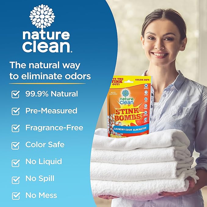 Nature Clean Stink Bomb Odor Remover Pacs for Laundry, 10 Count