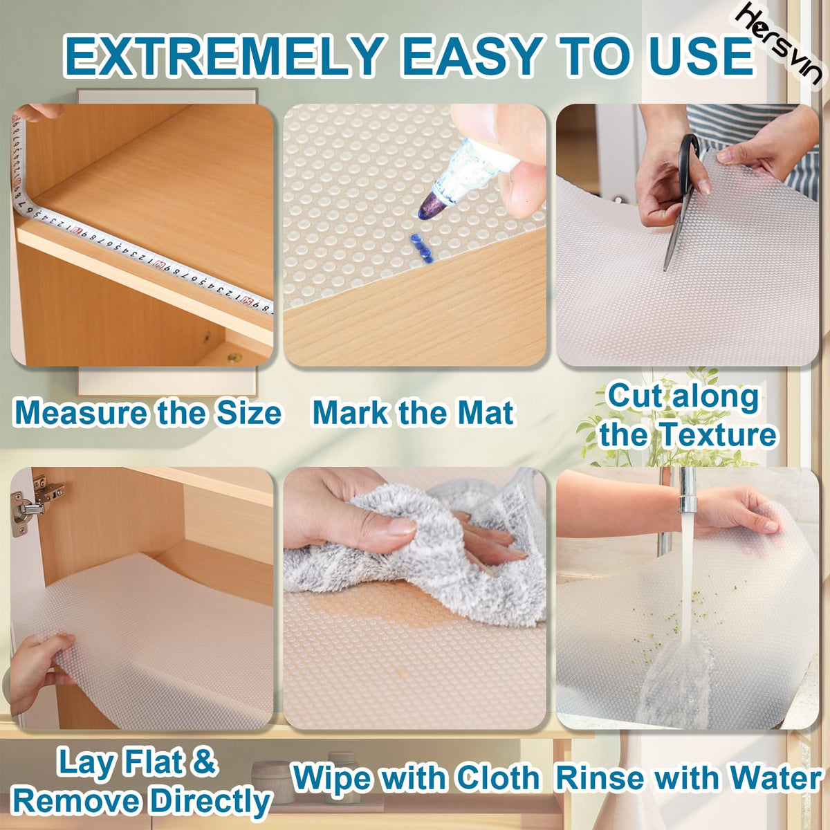 Hersvin Shelf Liners, 22in x 20ft Kitchen Drawer Mats, Non-Adhesive EVA Cupboard Protector, Cabinet Lining, Refrigerator Liner (Clear Dot, 56x610cm)