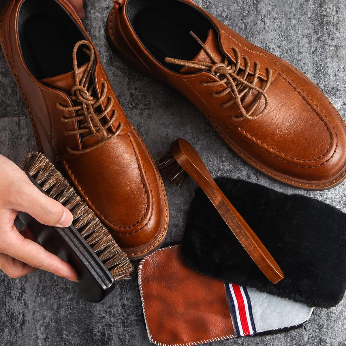 4 Pcs Horsehair Shine Shoes Brush Kit Polish Dauber Applicators Cleaning Leather Shoes Boots Care Brushes Suede Cleaner Brush with Microfiber Shoe Gloves(4 Pcs Style D)