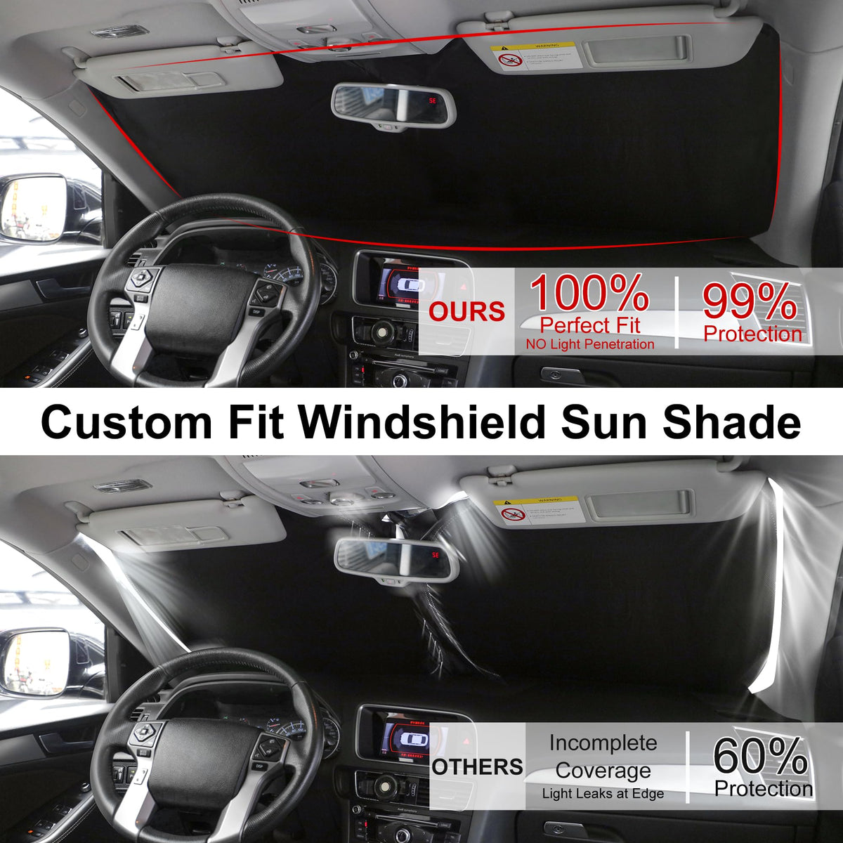 Windshield Sun Shade Custom Fit 2018-2024 Toyota Camry LE XLE Hybrid SE XSE Sedan Accessories Front Foldable Window Sunshade